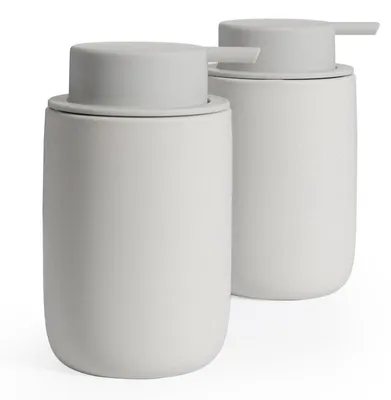 Immagine prodotto di Set di erogatori per sapone in Vetroceramica, grigi, 2 pezzi, capacità 350 ml, ricaricabili, ideali per cucina e bagno