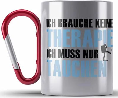 Produktbild von Trendation - Taucher Edelstahl Tasse Karabiner Geschenk Karabiner Edelstahl Tasse Karabiner Edelstahl Geschenkidee Männer Tauchen Evolution Grafik Tauchlehrer Tauchsportler Becher Profitaucher (Rot)