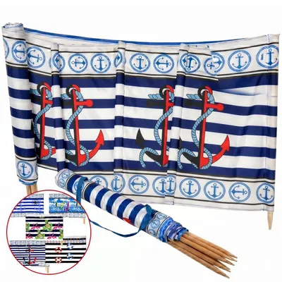 Produktbild von Textom Strandwindschutz 6m Windschutz Strand Paravent 80 cm hoch Muster Anker Seil