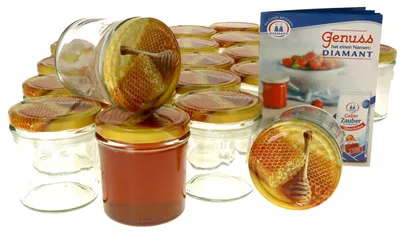 Produktbild von 25er Set Einmachglas 350 ml Deckel Honigwabe Rund- Einkochgläser Vorratsglas Glas Aufbewahrung