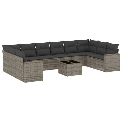 Produktbild von vidaXL 11-tlg. Garten-Sofagarnitur mit Kissen Grau Poly Rattan
