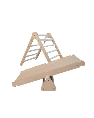Produktbild von Kletterset 4in1 – Kletterdreieck und Wippe aus Naturholz – Montessori Indoor Spielgerät – hergestellt in der EU
