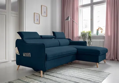 Image de MIUFORM Sweet Harmony - Canapé d'angle avec fonction lit - 228x162cm - Bleu profond - Forme en L à droite - Canapé-lit Canapé