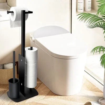 Image de Porte-papier toilette avec brosse WC - Ensemble sur pied pour la salle de bain