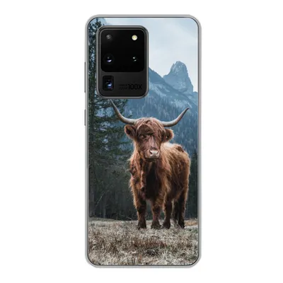 Produktbild von MuchoWow® Handyhülle Schutzhülle Hülle für Samsung Galaxy S20 Ultra Schottische Highlander - Berg - Landschaft - Bäume - Kuh - Natur Silikon Softcase Handy Hülle - Karteninhaber