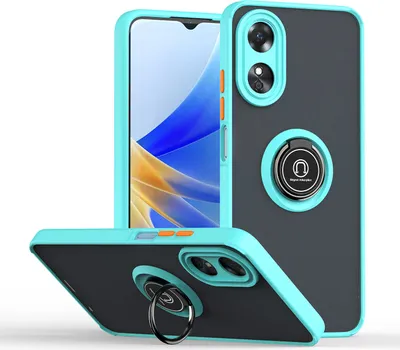 Produktbild von OPPO A17 Hülle, Ring Halter Ständer Matte Transluzent TPU Rahmen Stoßfest Schutzhülle für OPPO A17 Hellblau