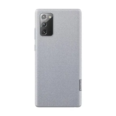 A grey Samsung Galaxy Note 20 phone case with a textured fabric finish is shown from the back.