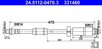 Produktbild von ATE 24.5112-0470.3 Bremsschlauch Vorne passend für PEUGEOT BOXER Kasten für FIAT DUCATO Pritsche/Fahrgestell (230) DUCATO Kasten (244) DUCATO Bus