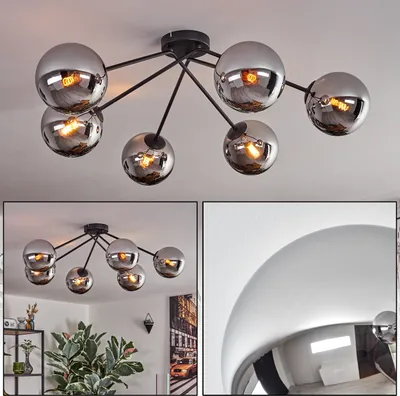 Produktbild von Fossobiubo Deckenlampe aus Metall/Glas in Schwarz/Chromfarben/Rauchfarben