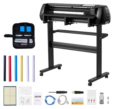 Imagen del producto de Máquina de corte para vinilo VEVOR, con una anchura máxima de alimentación de 870 mm, doble cuchilla, potencia y velocidad ajustables, pantalla LED. Kit de plotter de corte para vinilo que incluye hojas de adhesivos, papel de transferencia, software Signmaster, 870 mm