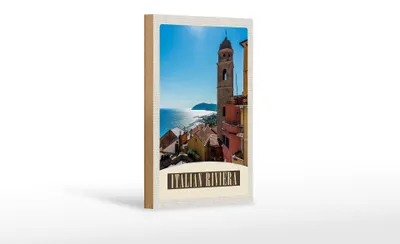Produktbild von Holzschild Reise 12x18 cm Italien Riviera Meer Stadt Strand