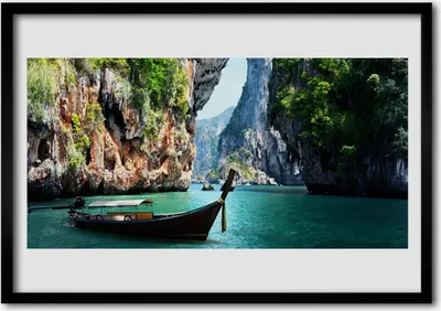 Produktbild von Bild 70x50 MDF-Rahmen Wandkunst Boat See-Landschaft Rock