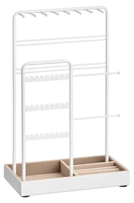 Obrázek produktu pro Stojan na šperky s kovovým rámem – úsporný design – 11,5 x 19,6 x 30,8 cm – bílá barva