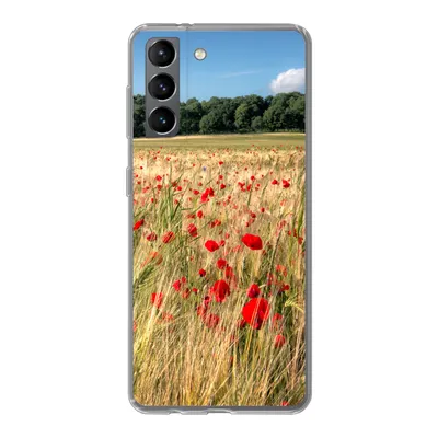 Produktbild von MuchoWow® Handyhülle Schutzhülle Hülle für Samsung Galaxy S21 Wilde Mohnblumen auf einem großen Feld Silikon Softcase Handy Hülle - Softcase