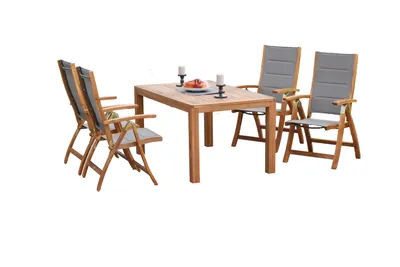Produktbild von Merxx Gartenmöbel Set Acapulco 5tlg., 4 Klappsessel, Ausziehtisch 150 (200) x 90 cm - Akazie/Textil