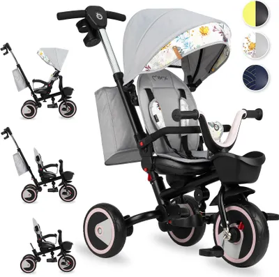Produktbild von MoMi INVIDIA Kinder Dreirad 5 in 1 - Kinderwagen, Lenkstange, Ab 9 Monaten, Grau