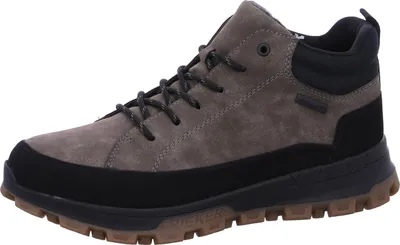 A single brown and black hiking boot is shown from a side-diagonal angle against a white background.