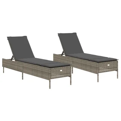 Produktbild von Sonnenliegen mit Auflagen 2 Stk. Grau Poly Rattan