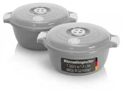 Produktbild von 2 tlg. Mikrowellengeschirr Set Grau Mikrowellenschüssel mit Dampfventil