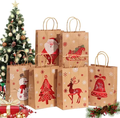 Produktbild von 24 Stš¹ck Geschenktš¹ten Weihnachten, Personalisierte weihnachtstš¹ten Papiertš¹ten mit Griff, Weihnachtstaschen Kraftpapiertš¹ten Geschenktasche fš¹r Weihnachten Partys (21 x 15 x 8 cm)