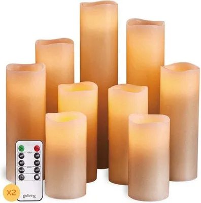 Productafbeelding van Goliving LED-kaarsen met afstandsbediening – Ø5,5cm – Bewegende vlam – Timer – 2x afstandsbediening - 9 stuks
