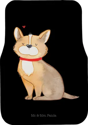 Produktbild von Mr. & Mrs. Panda Fußmatte Fürs Auto Hund Glück - Schwarz - Geschenk, Auto-Fußmatte, Autofußmatte, Süß, Autoteppich, Automatte, Liebe, Sprüche, Corgie, Herz