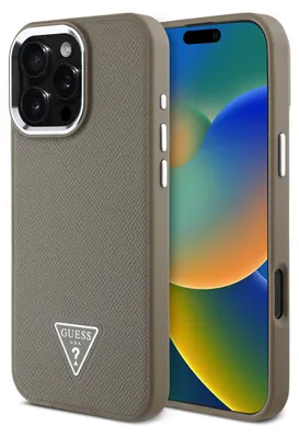 Image de Guess, iPhone 16 Pro Max étui antichoc avec finition grainée, marron