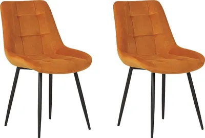 Produktbild von BELIANI Esszimmerstuhl 2er Set Orange Samtstoff mit Schwarzen Metallbeinen Retro Design Polsterstuhl Ohne Armlehnen Wohnzimmer Esszimmer Ausstattung