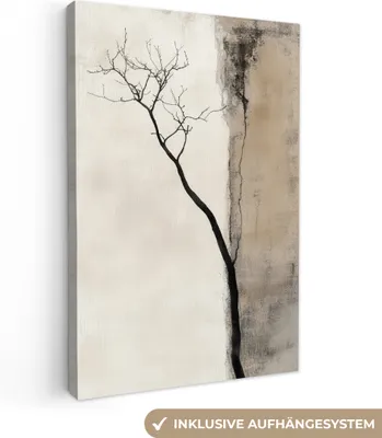 Produktbild von Leinwand Bilder 80x120 cm - Japandi - Pflanze - Beige, Bild Modern, Wanddeko, Gemälde