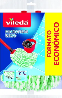 Zdjęcie produktu dla Wkład do mopa Vileda Microfibre Eco, 100% mikrofibra, wysoka wydajność czyszczenia i wchłaniania, zielony/biały, 2 szt