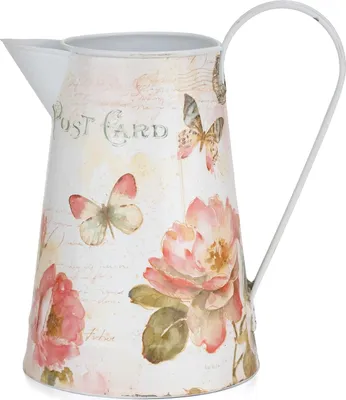 Image de Déco Pot en métal Vase à fleurs en métal avec poignée et bec verseur Vintage Retro Décoration Shabby Motif carte postale