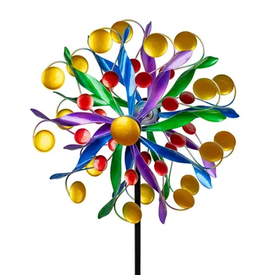 Produktbild von Gartenstecker doppel Windrad Metall Blume Windmühle Windspiel Garten Skulptur