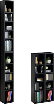 Produktbild von CD DVD Blueray Regal CHART in Schwarz – Zweiteiliges Medienregal, Aufbewahrung, CD-Ständer mit 10 Fächern für bis zu 160 CDs, 20x187 cm (B x H)