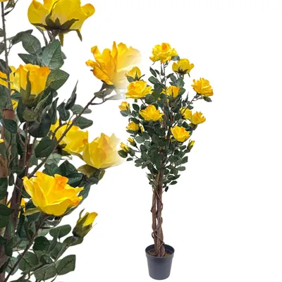 Produktbild von Rosenbaum 120 cm gelb wie echt Künstlich Kunstrose Kunstbaum Kunstblume Deko