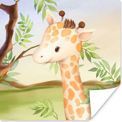 Produktbild von MuchoWow® Poster Dschungel - Giraffe - Blätter 100x100 cm - Babyzimmer