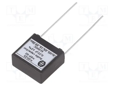 Zdjęcie produktu dla 1 x Kondensator: 15 mm, 600 VDC, 2%, 220 nF, wymiary 18x17x8,5 mm, typ MKP02DH422G-B - kondensatory