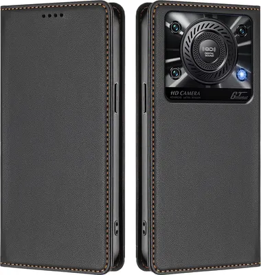 Produktbild von Handyhülle für Oukitel C60, Kunstleder Klapphülle Stoßfeste Magnetische Hülle mit Ständer Schwarz