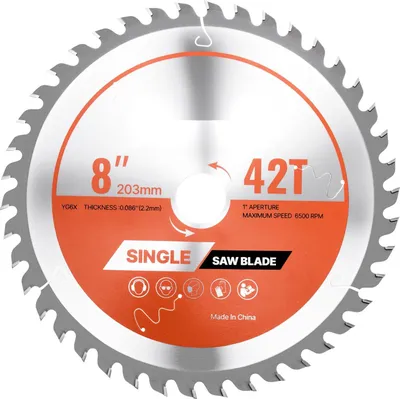 Image de Lame de scie circulaire - Acier allié - Diamètre 203 mm - Nombre de dents 42 - Epaisseur 2,2 mm - Pour contreplaqué, OSB, bois dur - Fentes réduisant le bruit - Pour scies circulaires portatives