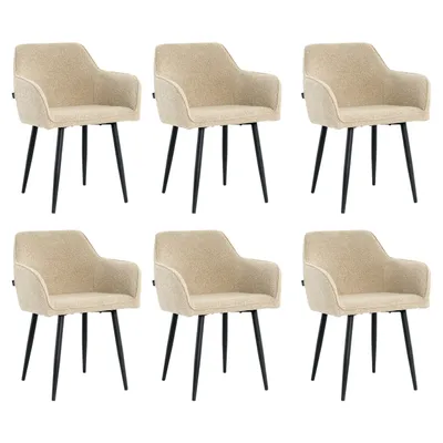 Produktbild von Lina® Diamond Esszimmerstühle 6er Set Bouclé Beige mit Armlehnen – Stilvoll für Esszimmer, Büro und Küche mit schwarzen Metallbeinen