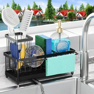Produktbild von Breitbares Ablauferkraut und Organisator für Gartenschlauch – Unrostfeste Sponnhalter mit automatischer Abfluss und abnehmbarer Borstelhalterung
