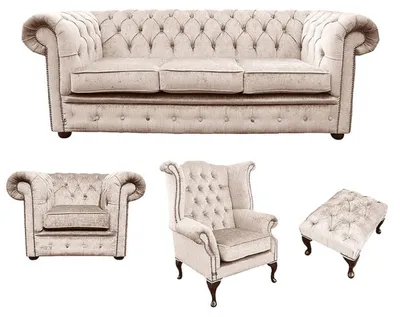Produktbild von Sofagarnitur Chesterfield Polster Couch Sofa Leder Sitz Garnitur Ohrensessel 417
