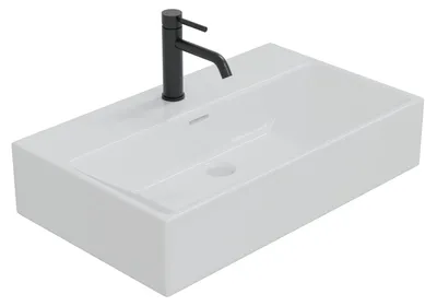 Produktbild von HAGO24 Waschbecken Keramik 605x365x130mm eckig Überlaufschutz Wandmontage Aufsatzwaschbecken strahlendes Weiß kratzfest