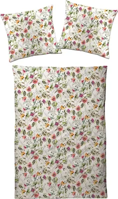 Produktbild von Traumschloss Satin Bettwäsche Garnitur - bunte Blumen und Blätter 135 x 200 cm bunte Blumen und Blätter
