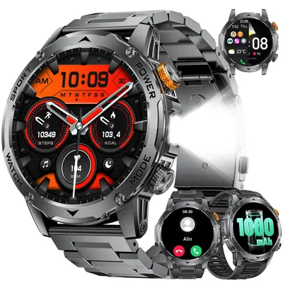 Produktbild von Smartwatch Herren 1000mAh Akku HD Großes Display Militar Smart Watch mit Bluetooth Anrufe 130+ Sportmodi IP68 Wasserdicht mit Herzfrequenz Schwarz
