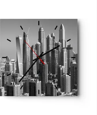 Produktbild von Wanduhr - Quadrat - Glasuhr - Wolkenkratzer Fotografie Dubai - 40x40cm - Schleichendes Uhrwerk - Lautlos - zum Aufhängen bereit - Dekoration Modern - Wanddekoration aus Glas - C3AC40x40-4388