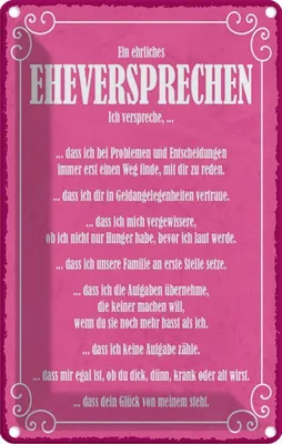 Produktbild von vianmo Blechschild 18x12 cm ein ehrliches Eheversprechen Dekoration Spruch Zitat
