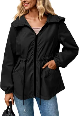 Produktbild von Windbreaker Damen, wasserdichte Outdoorjacke mit Kapuze, für Frühling und Sommer, zum Wandern
