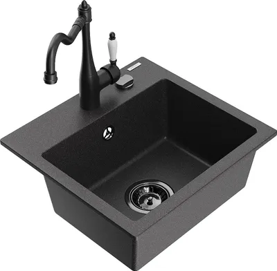 Image de Évier 1 bac en granit Milo avec mitigeur Carla, noir moucheté (6505-76-670700-70-B)