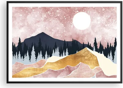 Produktbild von Gerahmtes Poster - Schwarzer Rahmen - Grafik Modern Landschaft - 100x70 cm - Wand Bild - Wanddeko - Wandbilder - Kunstposter - Wandposter - Bilderrahmen - Bilder - Kunstdruck - P2BAA100x70-4832