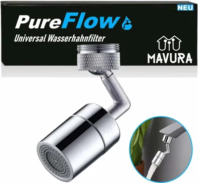 Produktbild von PureFlow Universal Spritzfilter Schwenkbrause Wasserhahnaufsatz 720° Brause